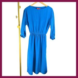 Vintage Halston III‎ Blue Dress Size 8 Elastic Waist 3/4 Sleeve Midi